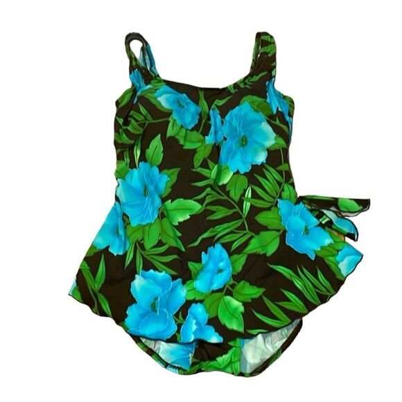 Maxine Vintage Swimsuit, modest, teal, green, brown, 12 - Picture 1 of 9